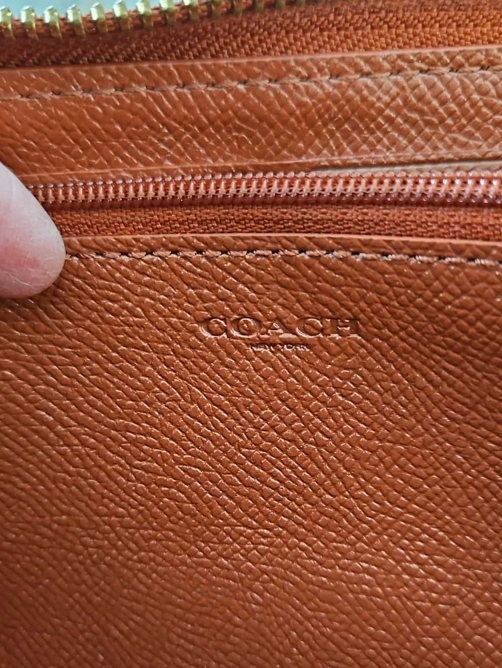 Coach Pebbled Zip Wallet - Rust Brown